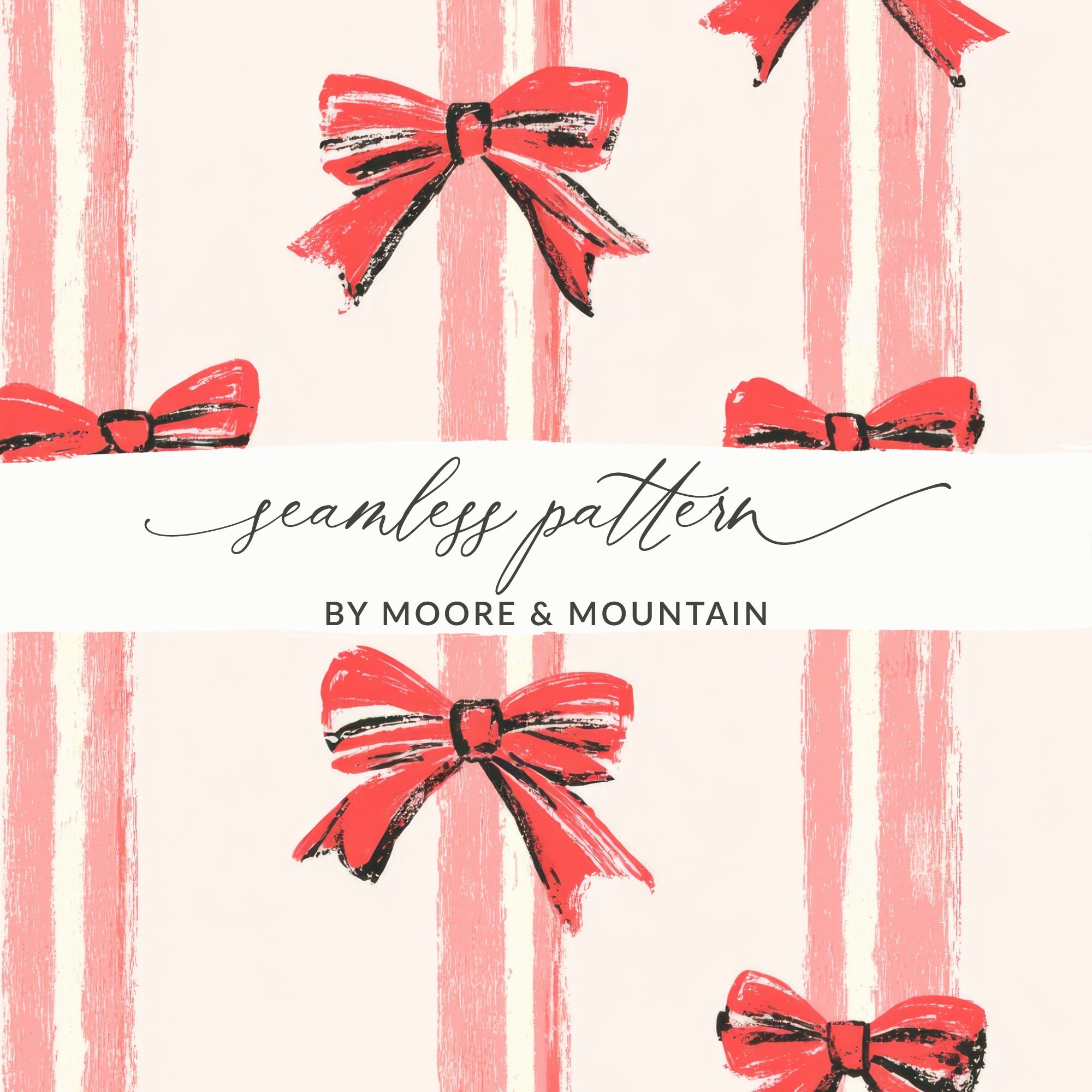Seamless Coquette Pink Stripes and Bows Pattern Digital