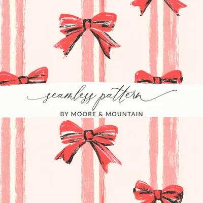 Seamless Coquette Pink Stripes and Bows Pattern Digital