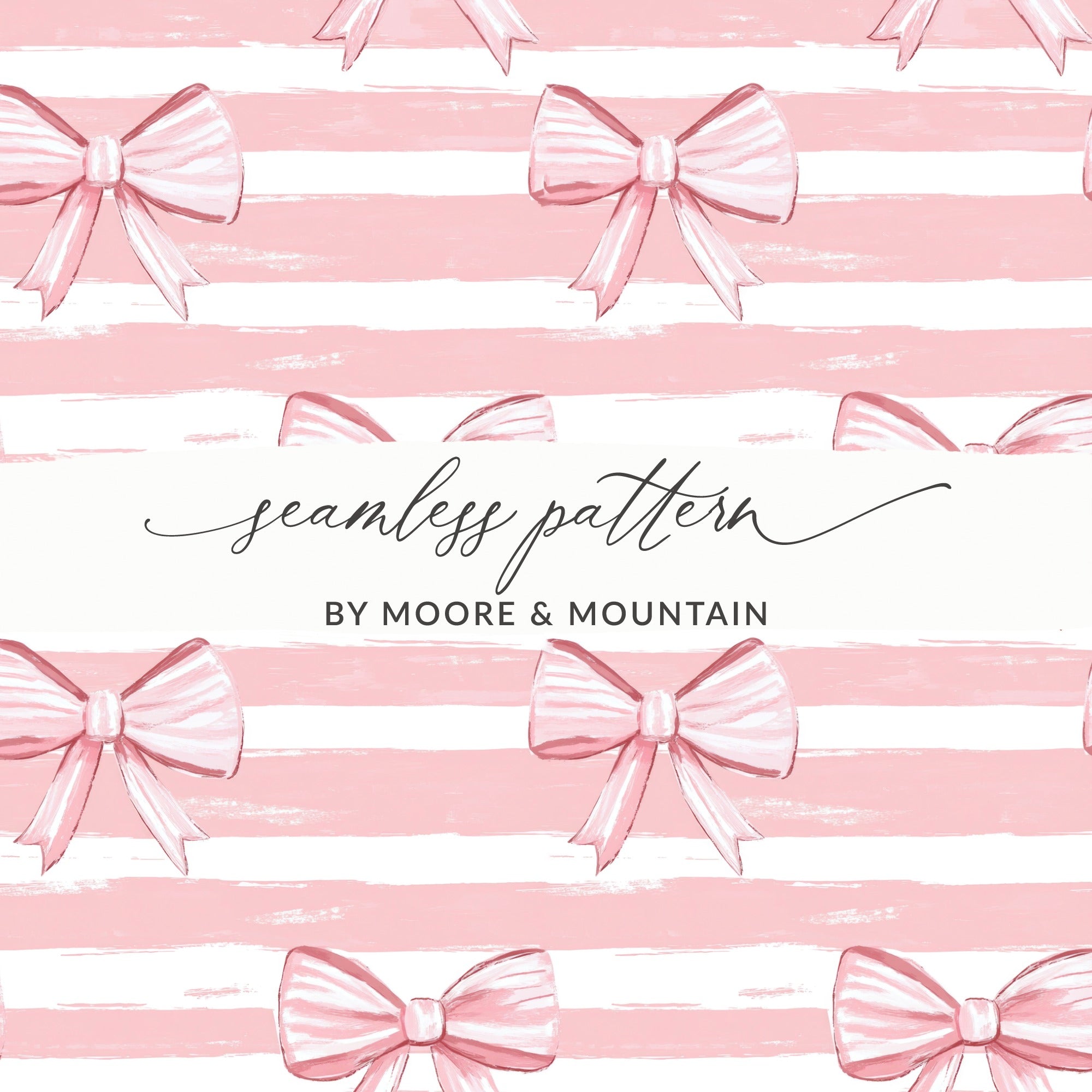 Seamless Coquette Pink Stripes with Bows Pattern Digital