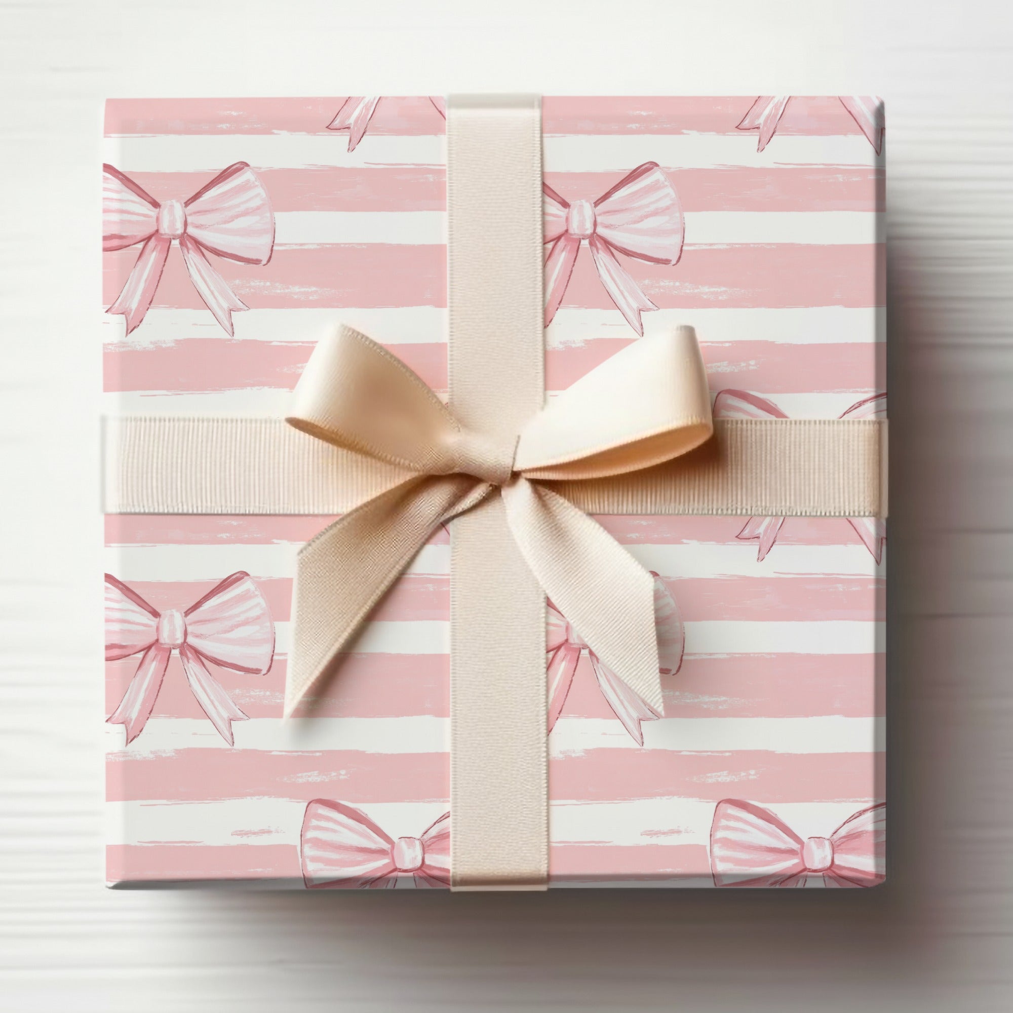 Seamless Coquette Pink Stripes with Bows Pattern Digital
