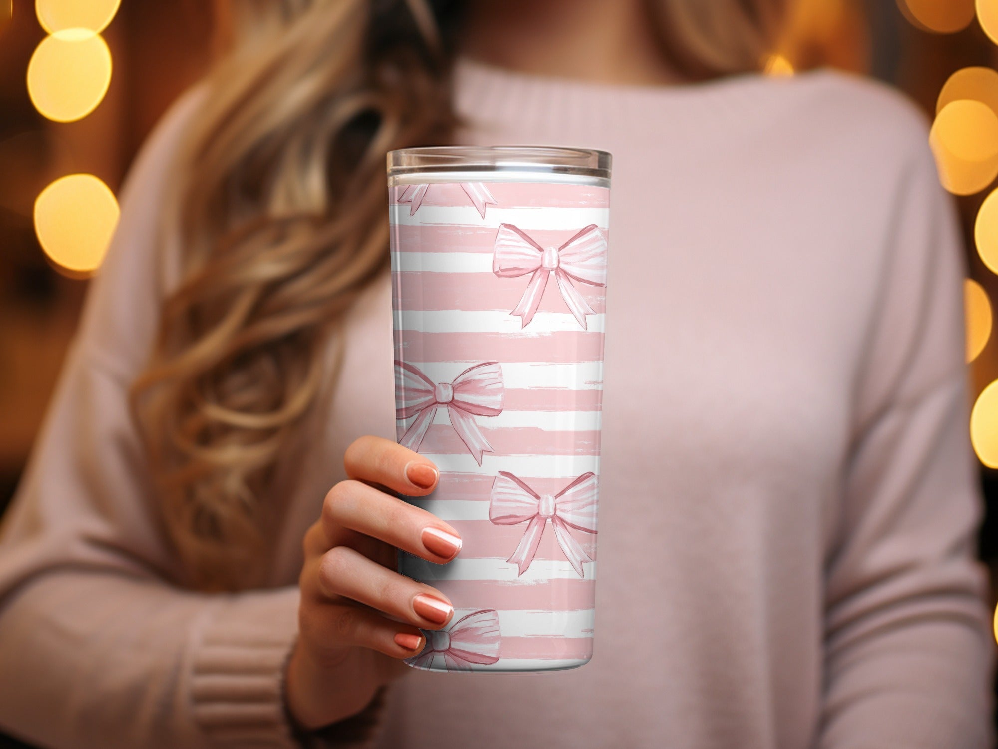Seamless Coquette Pink Stripes with Bows Pattern Digital