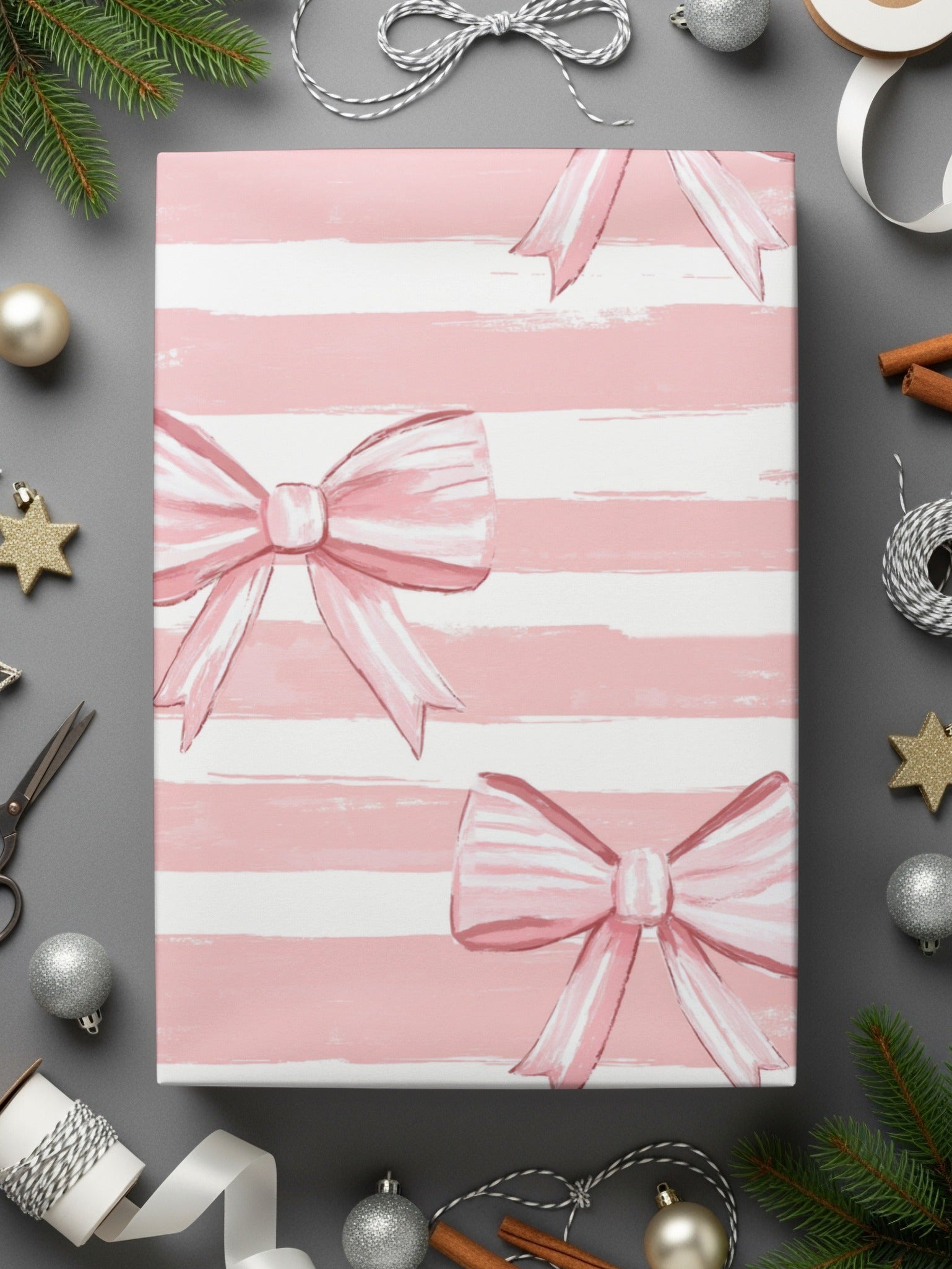 Seamless Coquette Pink Stripes with Bows Pattern Digital