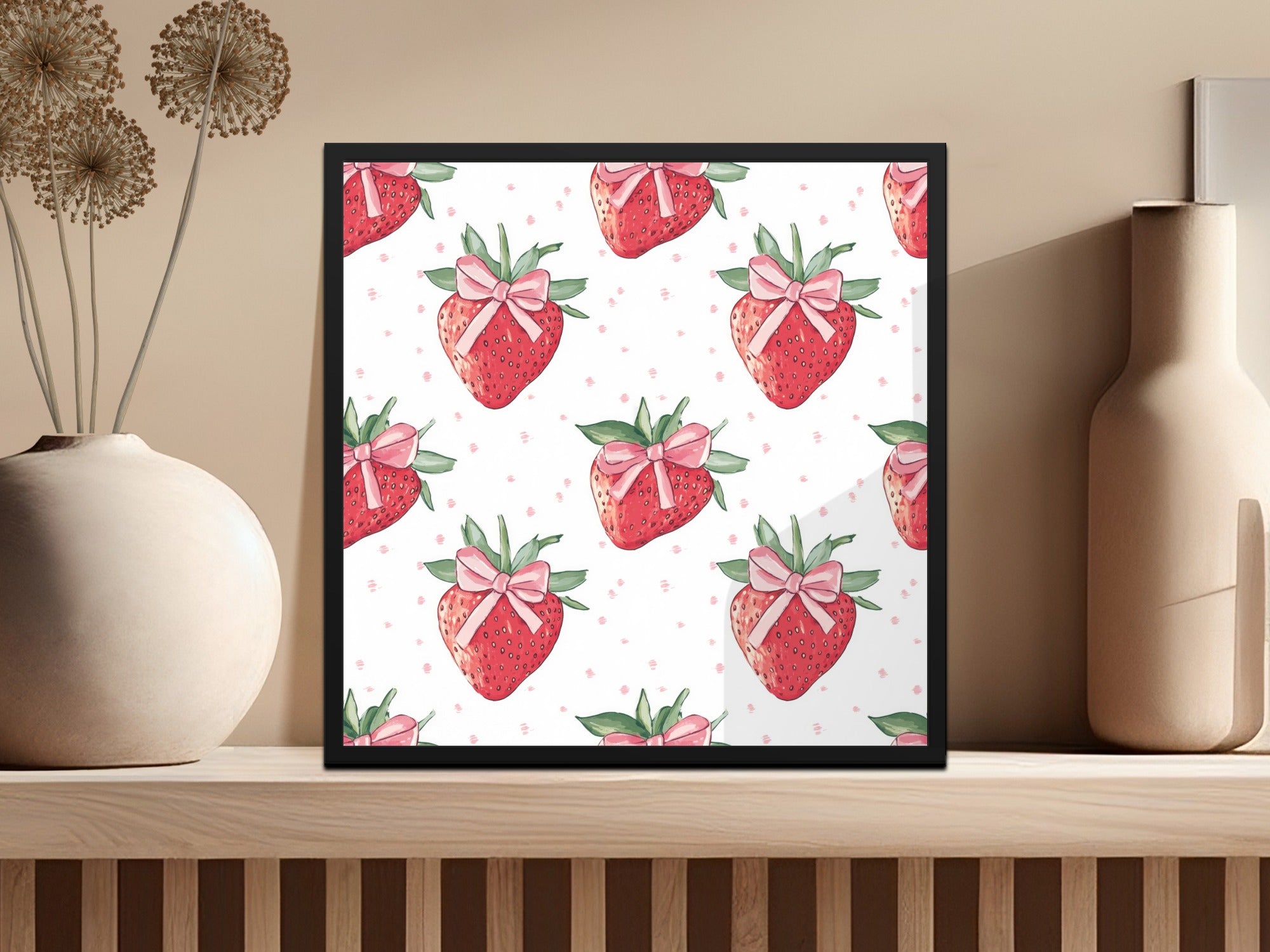 Seamless Coquette Strawberry Pattern With Bows Digital
