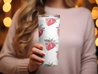 Seamless Coquette Strawberry Pattern With Bows Digital