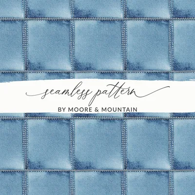 Seamless Denim Quilted Squares Detailed Blue Jeans Texture