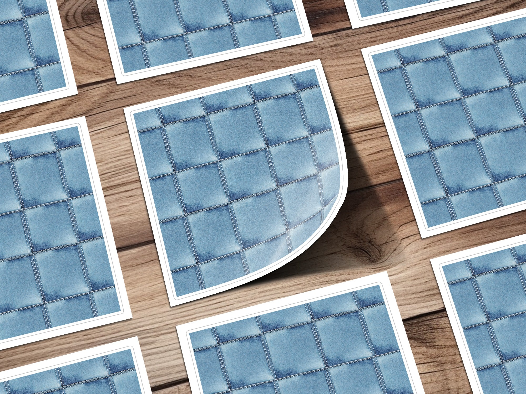 Seamless Denim Quilted Squares Detailed Blue Jeans Texture