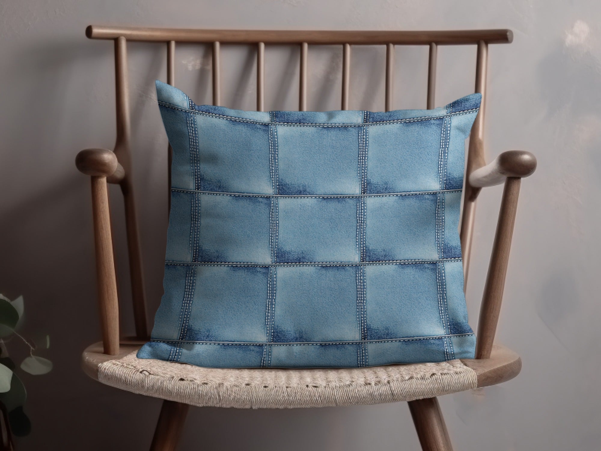 Seamless Denim Quilted Squares Detailed Blue Jeans Texture
