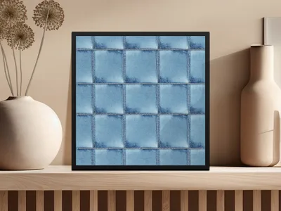 Seamless Denim Quilted Squares Detailed Blue Jeans Texture