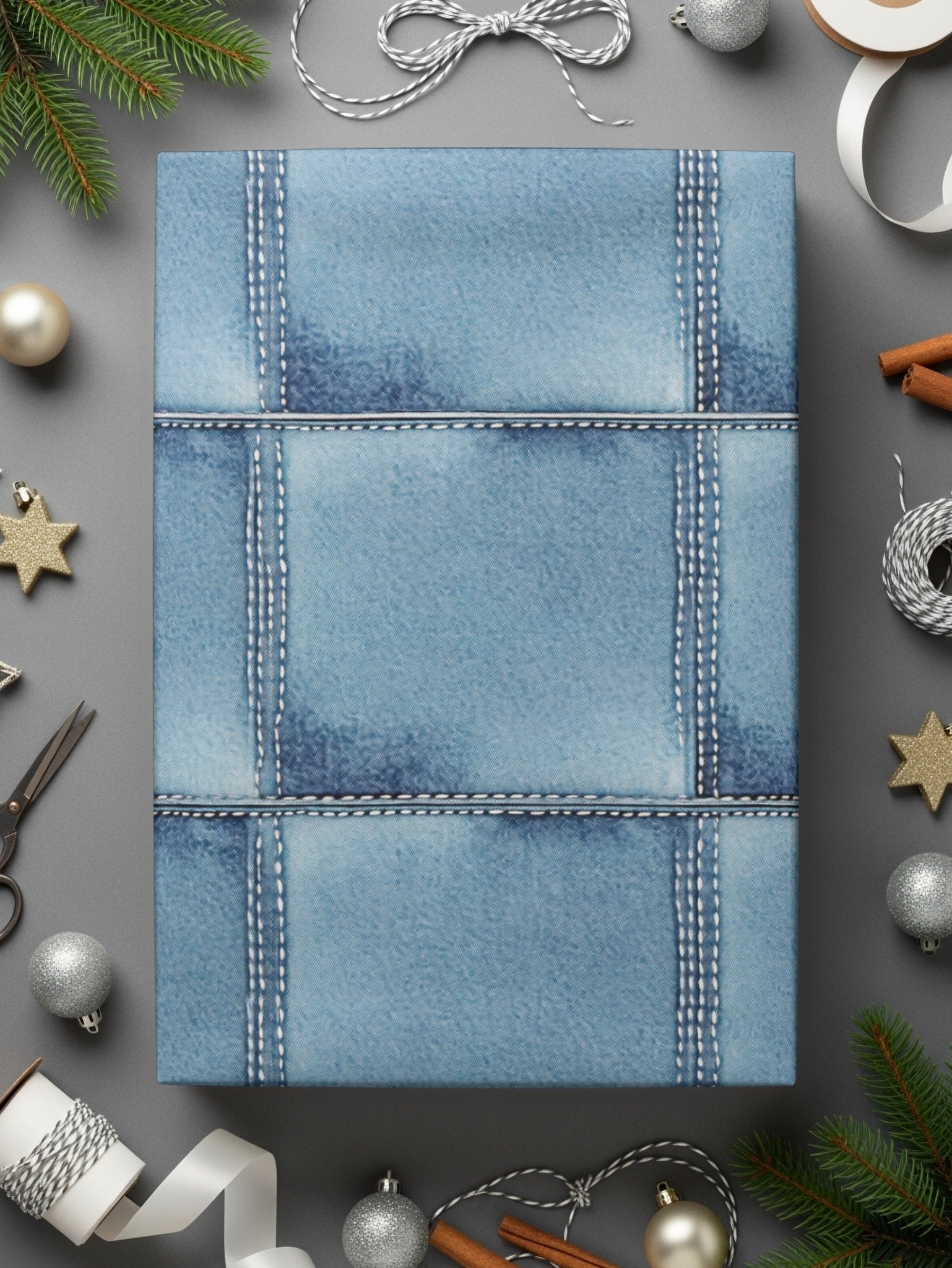Seamless Denim Quilted Squares Detailed Blue Jeans Texture