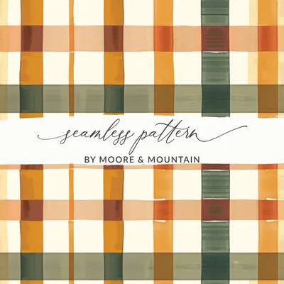 Seamless Fall Buffalo Check Pattern, Autumn Plaid Digital Paper, Tumbler Design, Fabric Print, Boutique Owners, Small Shop Owners Digital