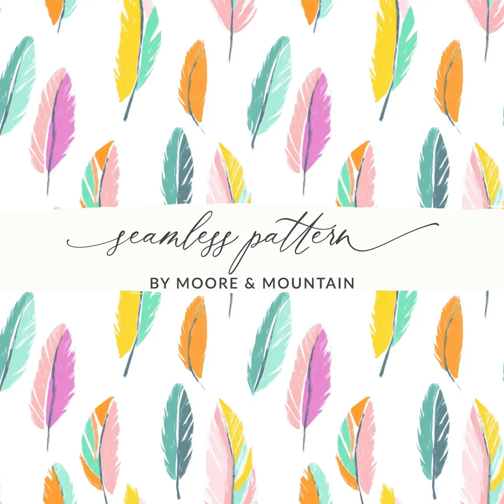 Seamless Feathers Pattern Vibrant Colored Feather Arrangement Design Digital