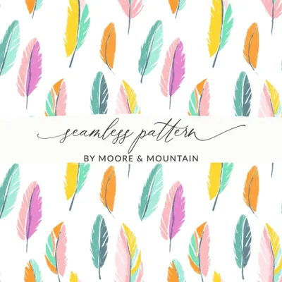 Seamless Feathers Pattern Vibrant Colored Feather Arrangement Design Digital
