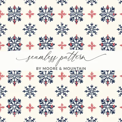 Seamless Festive Snowflake Pattern Digital Download - Blue and Red Christmas Design - Winter Holiday Background