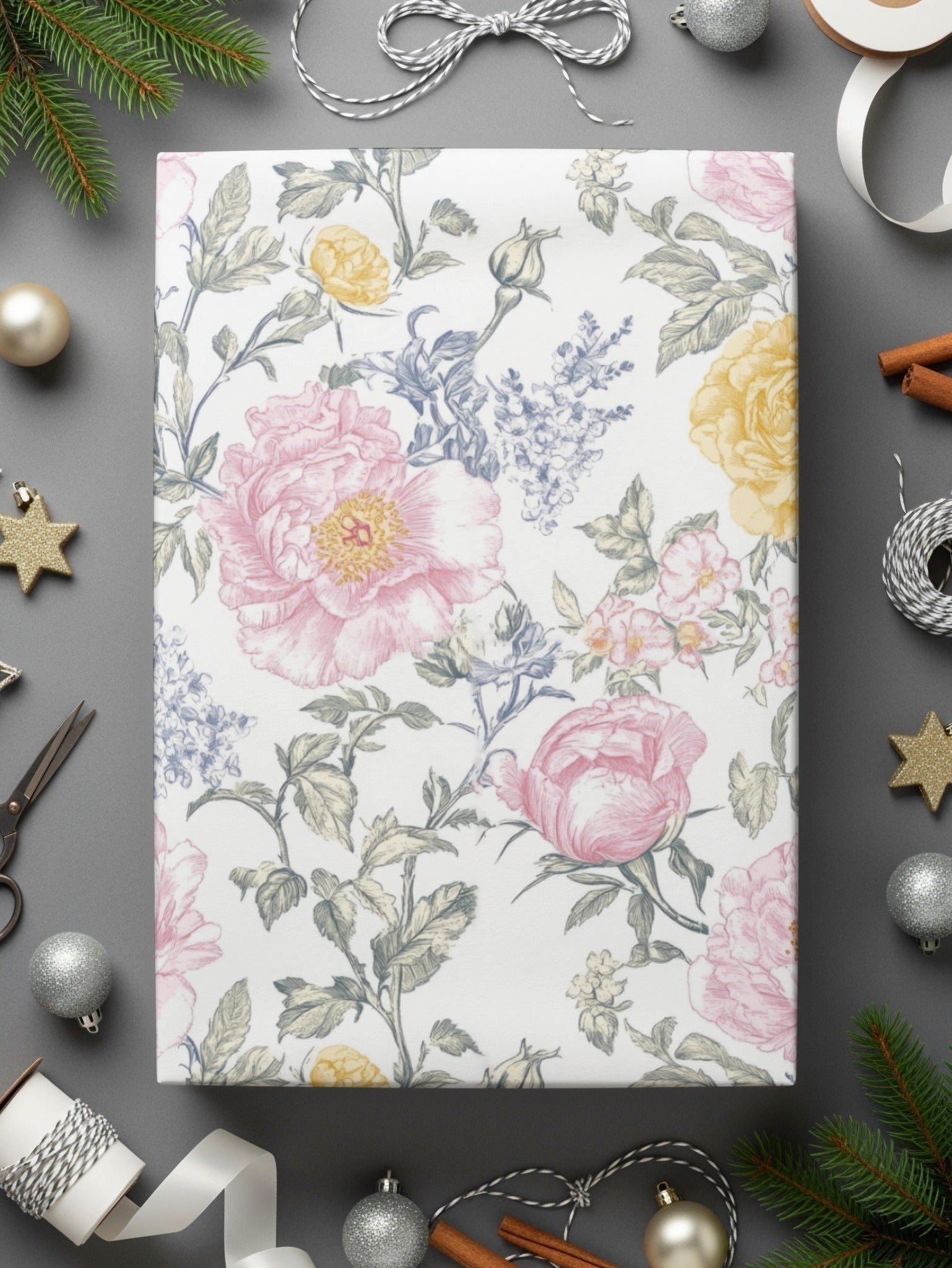 Seamless Floral Pattern, Pink Peony, Yellow Rose, Digital Paper, Repeating Background, Flower Print, Fabric Design, Digital Product