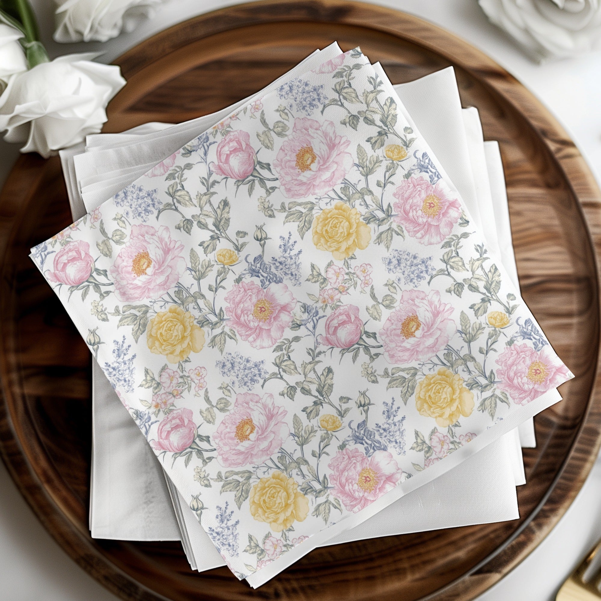 Seamless Floral Pattern, Pink Peony, Yellow Rose, Digital Paper, Repeating Background, Flower Print, Fabric Design, Digital Product