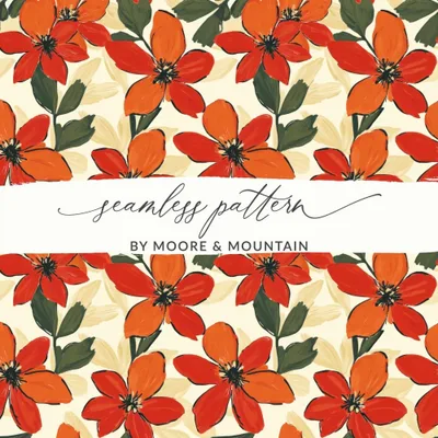 Seamless Floral Pattern, Red Flower Repeat, Digital Paper Pack, Fabric Design, Trendy Floral Print, Digital Download, Commercial Use