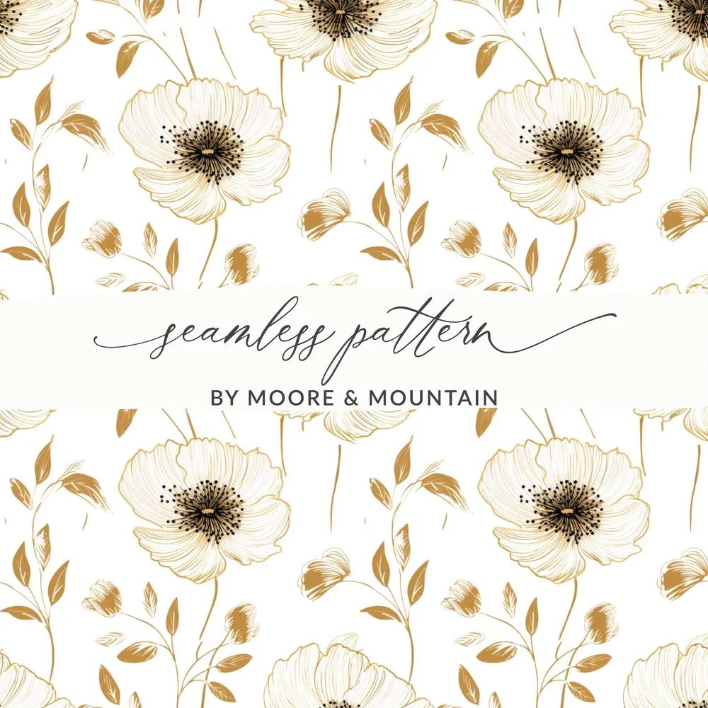 Seamless Floral Pattern, White and Gold Flowers, Digital Paper, Printable Background, Scrapbooking Paper, Floral Design, Digital Product