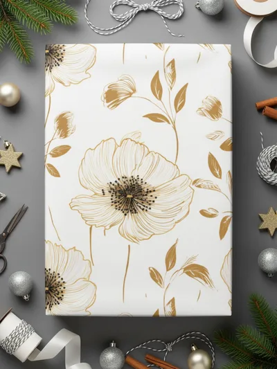 Seamless Floral Pattern, White and Gold Flowers, Digital Paper, Printable Background, Scrapbooking Paper, Floral Design, Digital Product