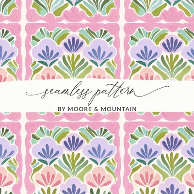 Seamless Floral Tile Digital Pattern, Folk Art Flowers, Decorative Square Motif, Whimsical Botanical, Pastel Garden Repeat, Cottagecore
