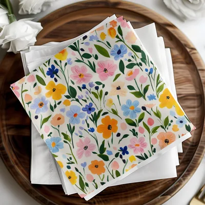 Seamless Flower Field, Painted Acrylic Spring Flower Pattern, Blush Pink, Yellow, Light Blue Wildflowers Digital Product