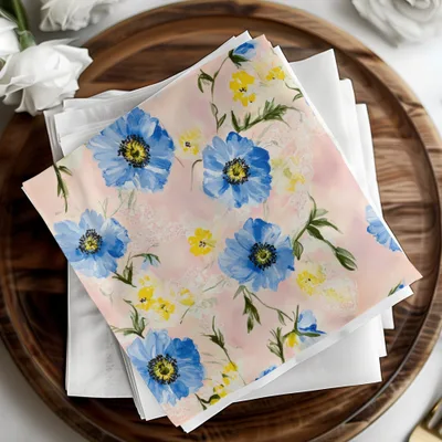 Seamless Grandmillenial Blue Yellow Flowers Pattern Digital
