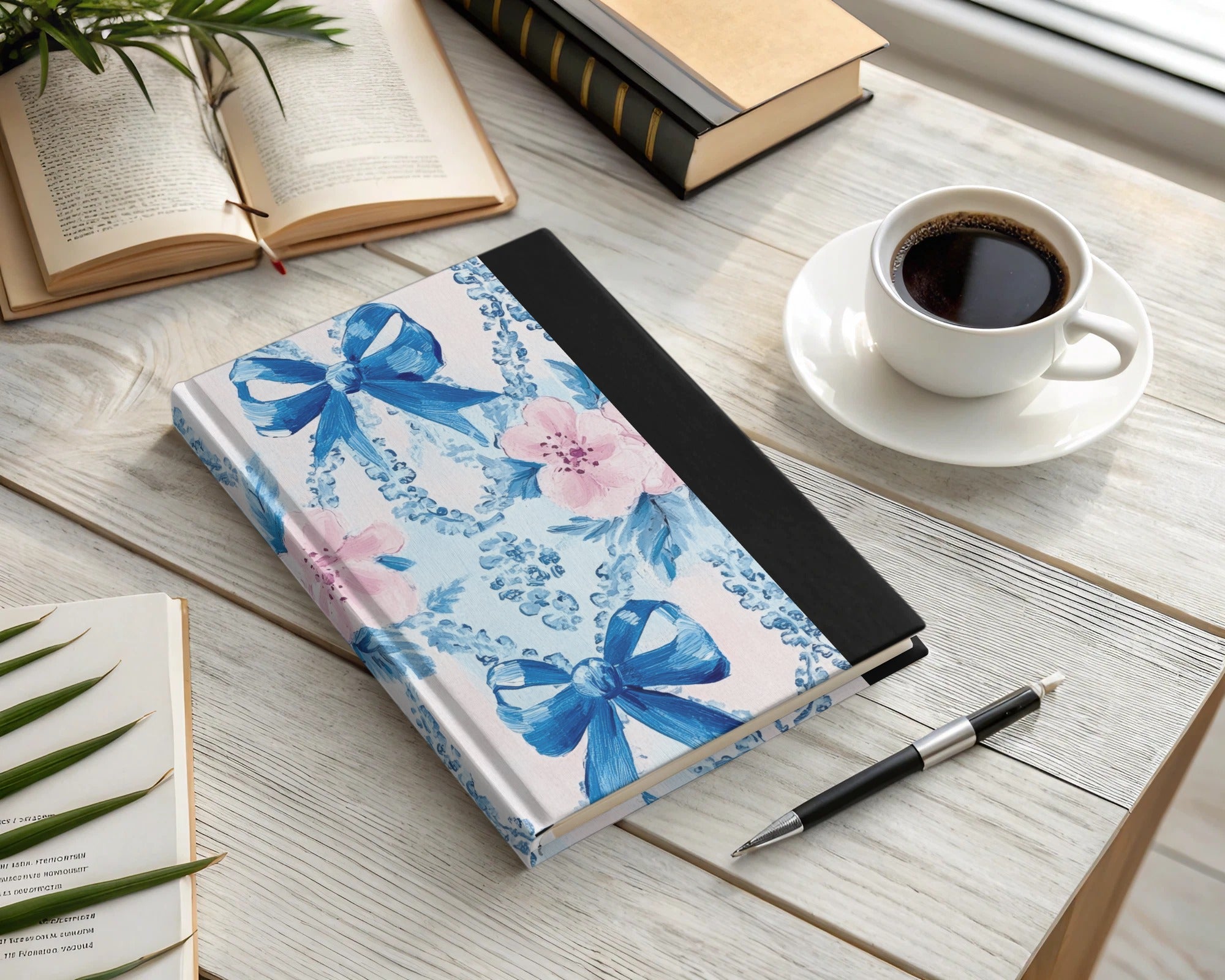 Seamless Grandmillenial Bows and Flowers Blue Digital