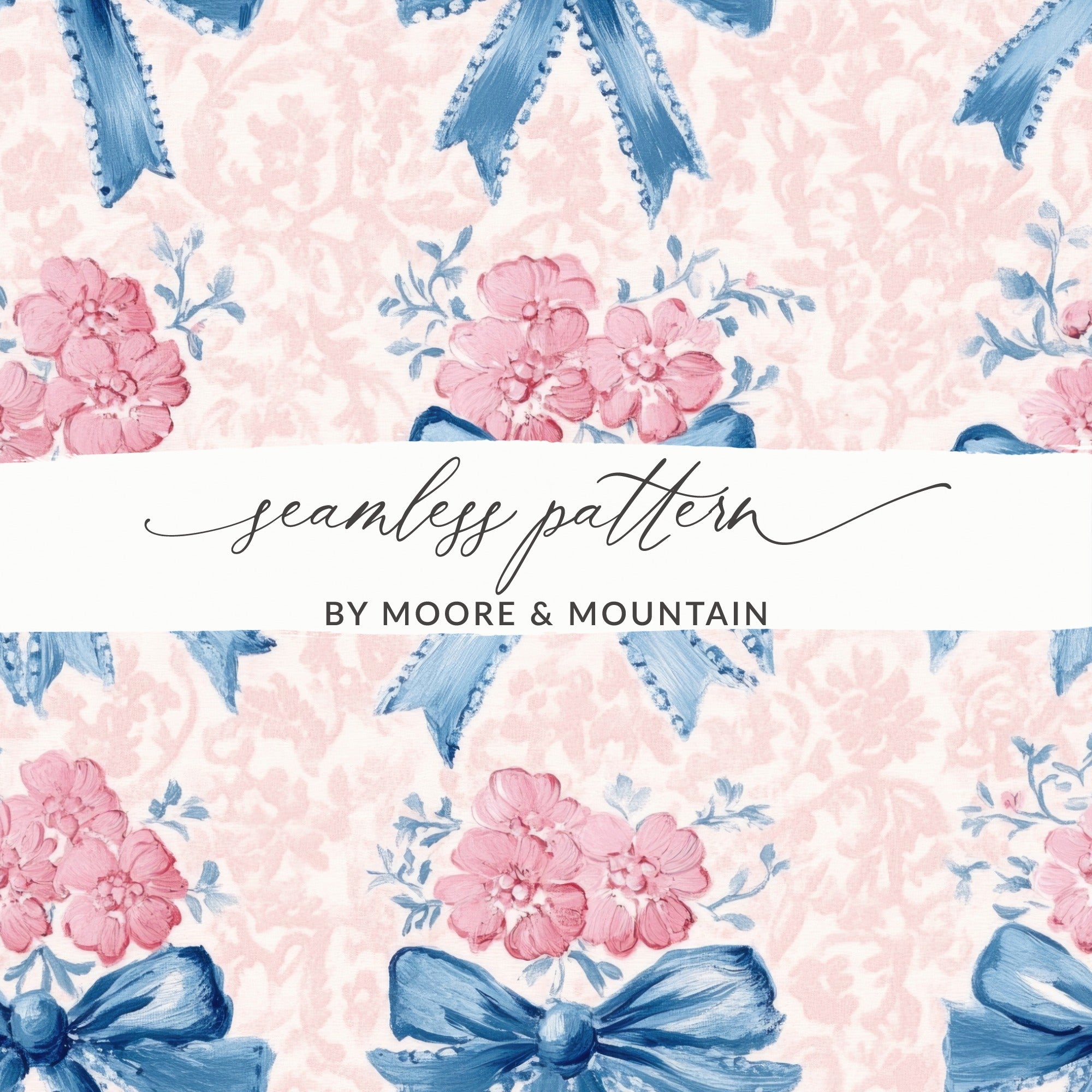 Seamless Grandmillenial Floral Bow Pattern Decoration Digital