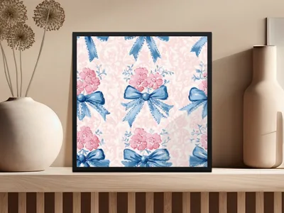Seamless Grandmillenial Floral Bow Pattern Decoration Digital