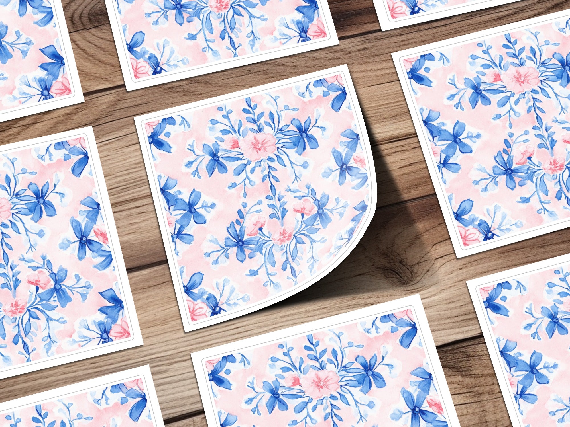 Seamless Grandmillenial Floral Design with Blue Flowers Digital