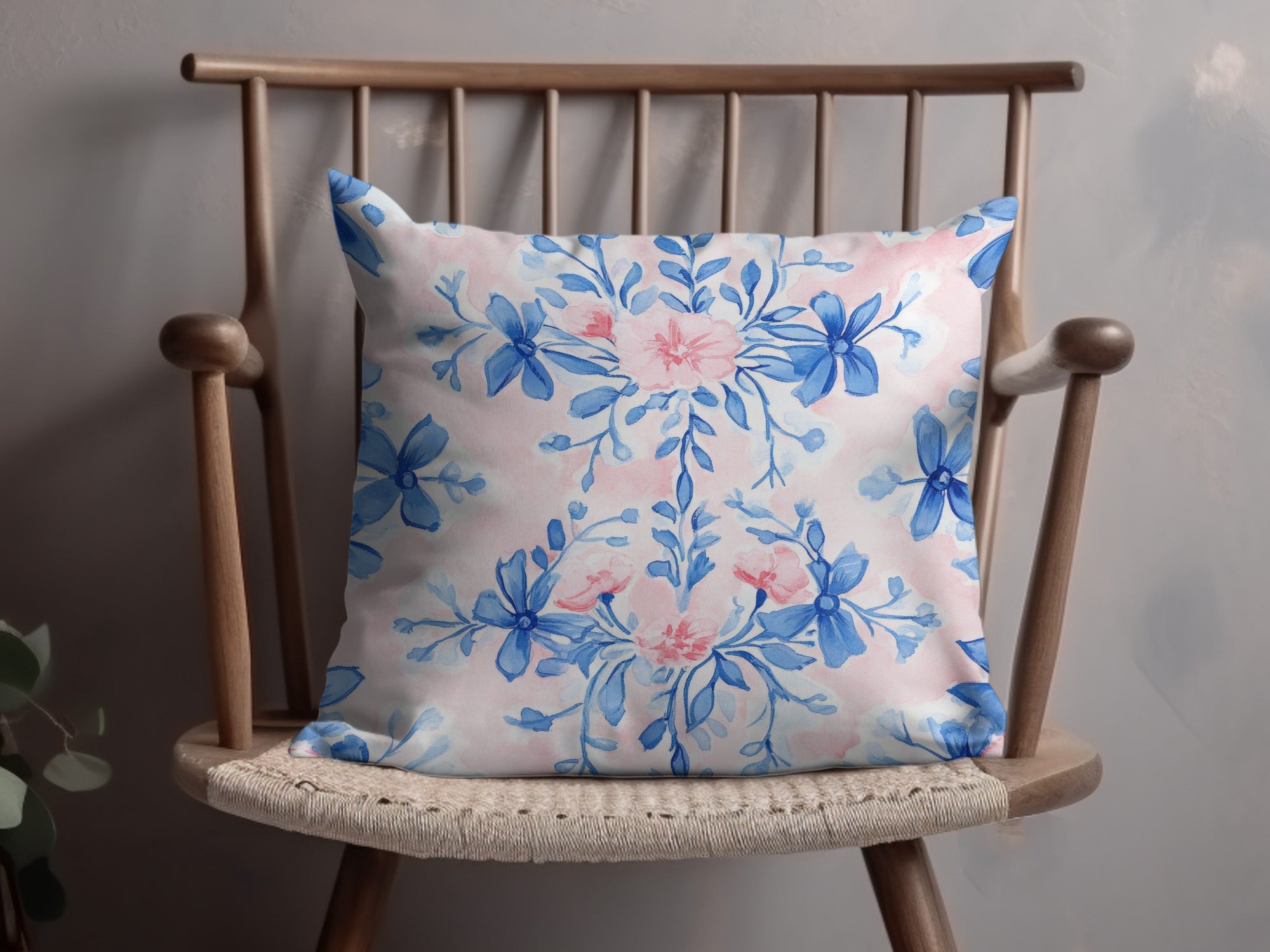 Seamless Grandmillenial Floral Design with Blue Flowers Digital