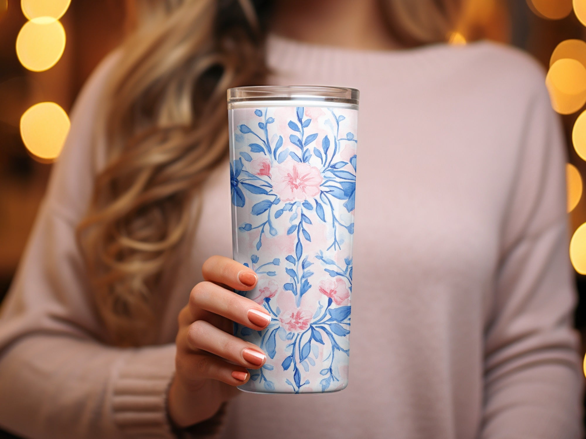 Seamless Grandmillenial Floral Design with Blue Flowers Digital