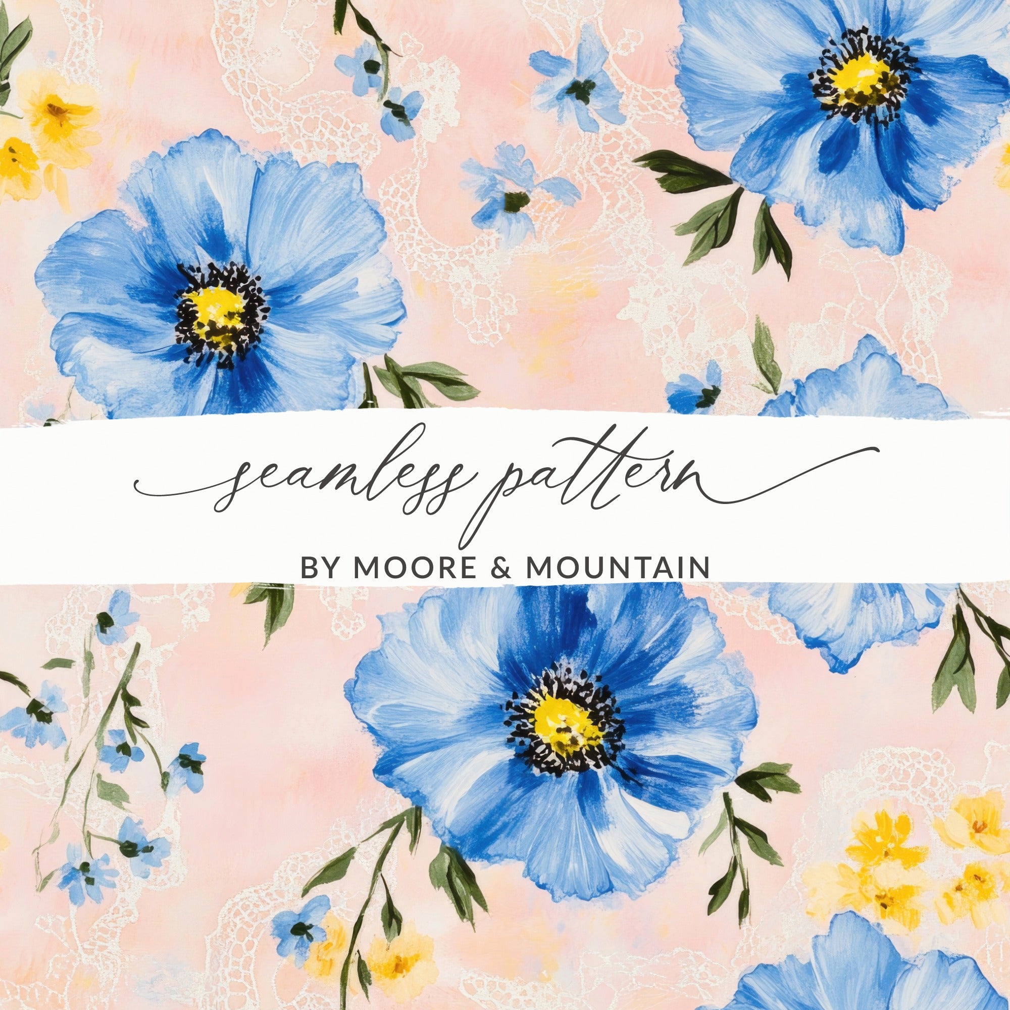 Seamless Grandmillenial Floral Pattern with Lace Digital