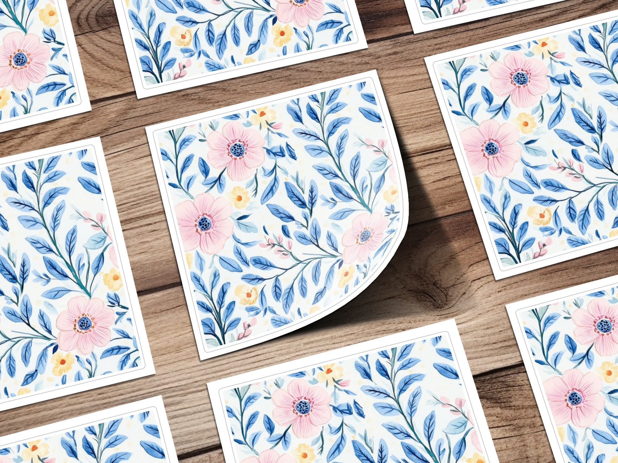 Seamless Grandmillenial Pink Flowers with Blue Leaves Digital