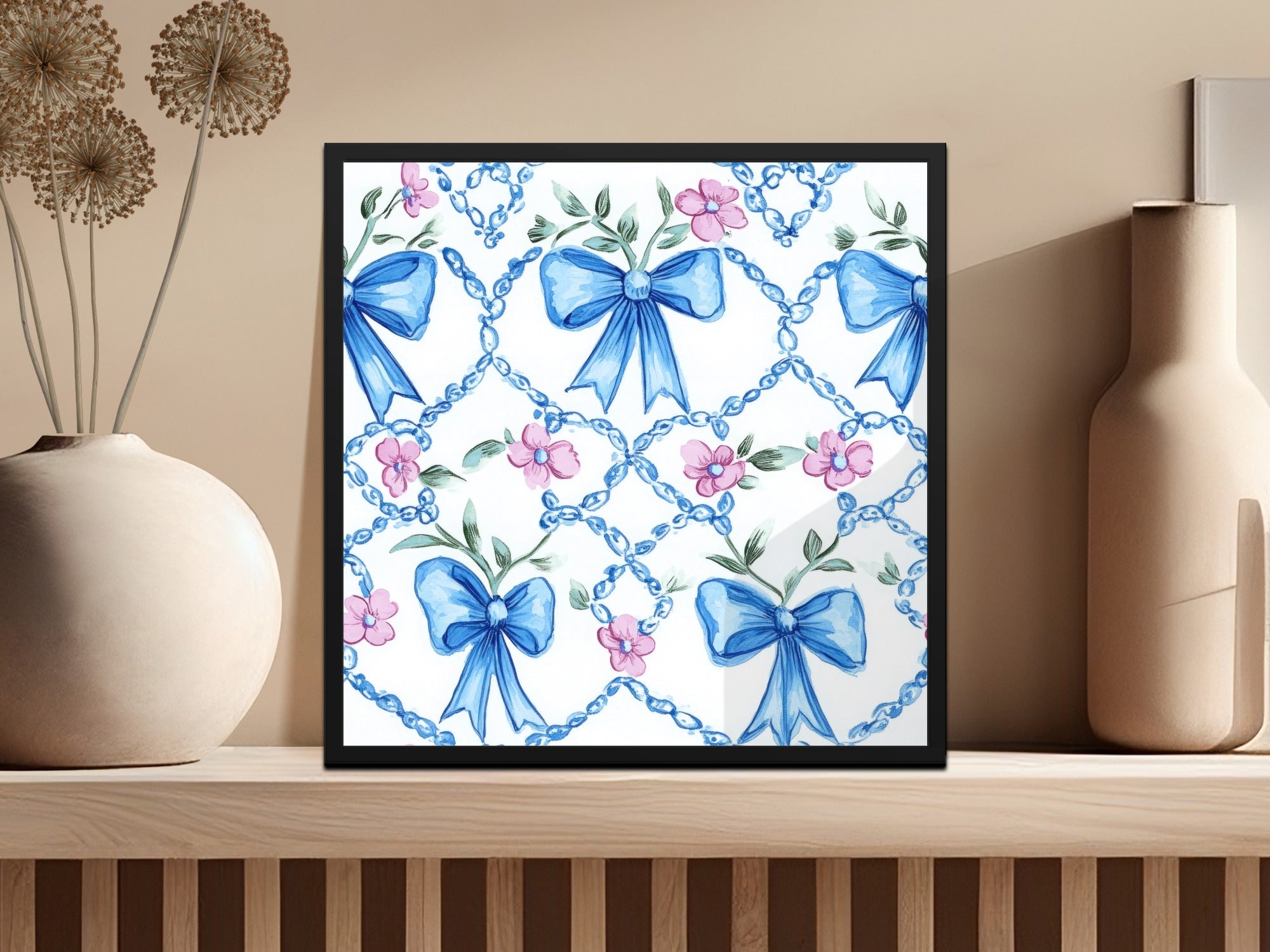 Seamless Grandmillenial Trellis Bow and Flower Digital
