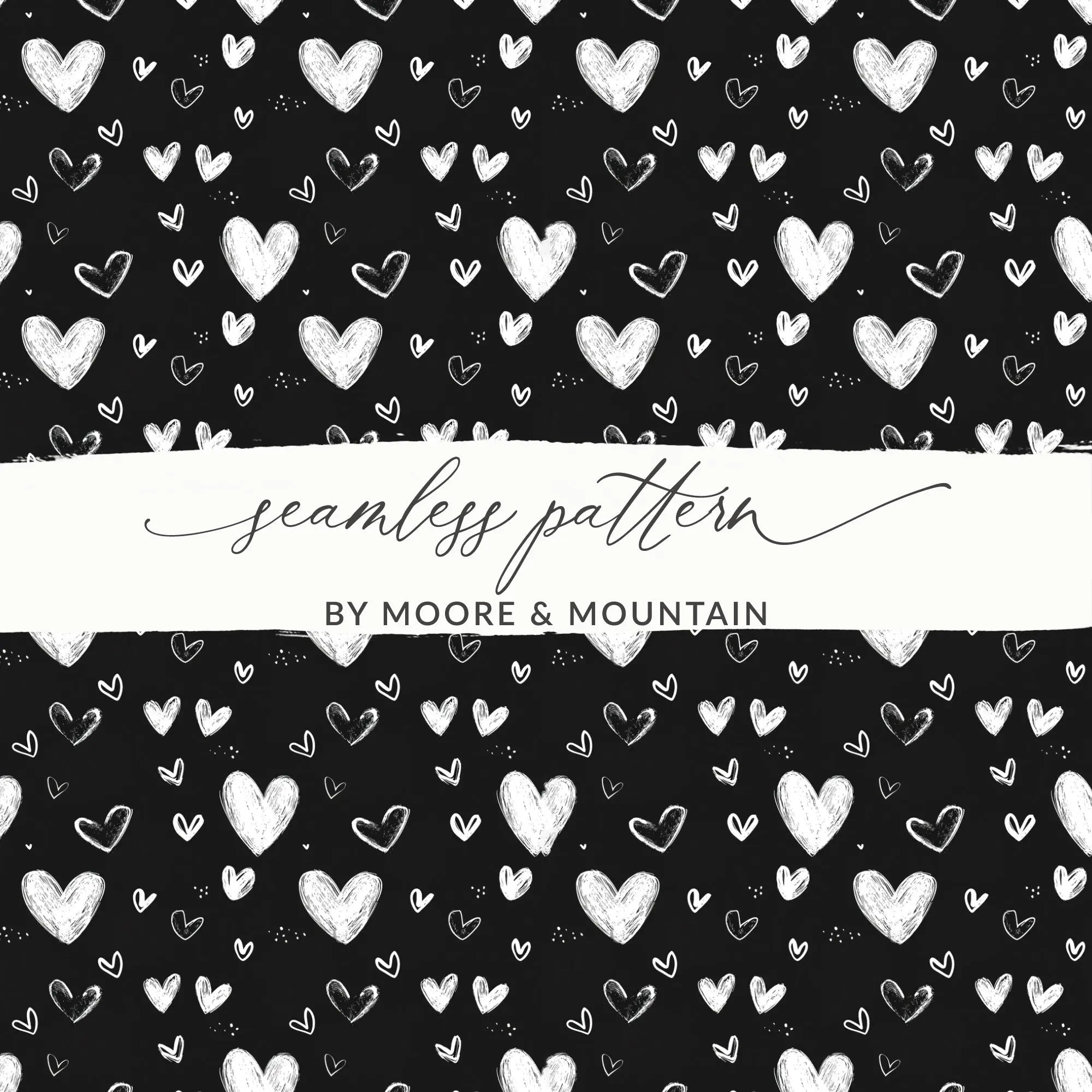 Seamless Heart Pattern Digital Paper, Black and White Hearts Background, Valentine's Day Texture, 12x12 inches JPEG Files