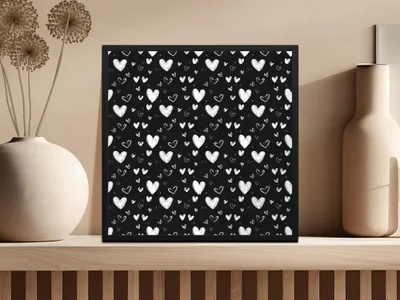 Seamless Heart Pattern Digital Paper, Black and White Hearts Background, Valentine's Day Texture, 12x12 inches JPEG Files