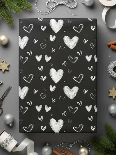 Seamless Heart Pattern Digital Paper, Black and White Hearts Background, Valentine's Day Texture, 12x12 inches JPEG Files