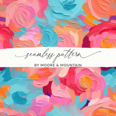 Seamless Impressionistic Floral Abstract Colorful Bright Pink and Light Blue