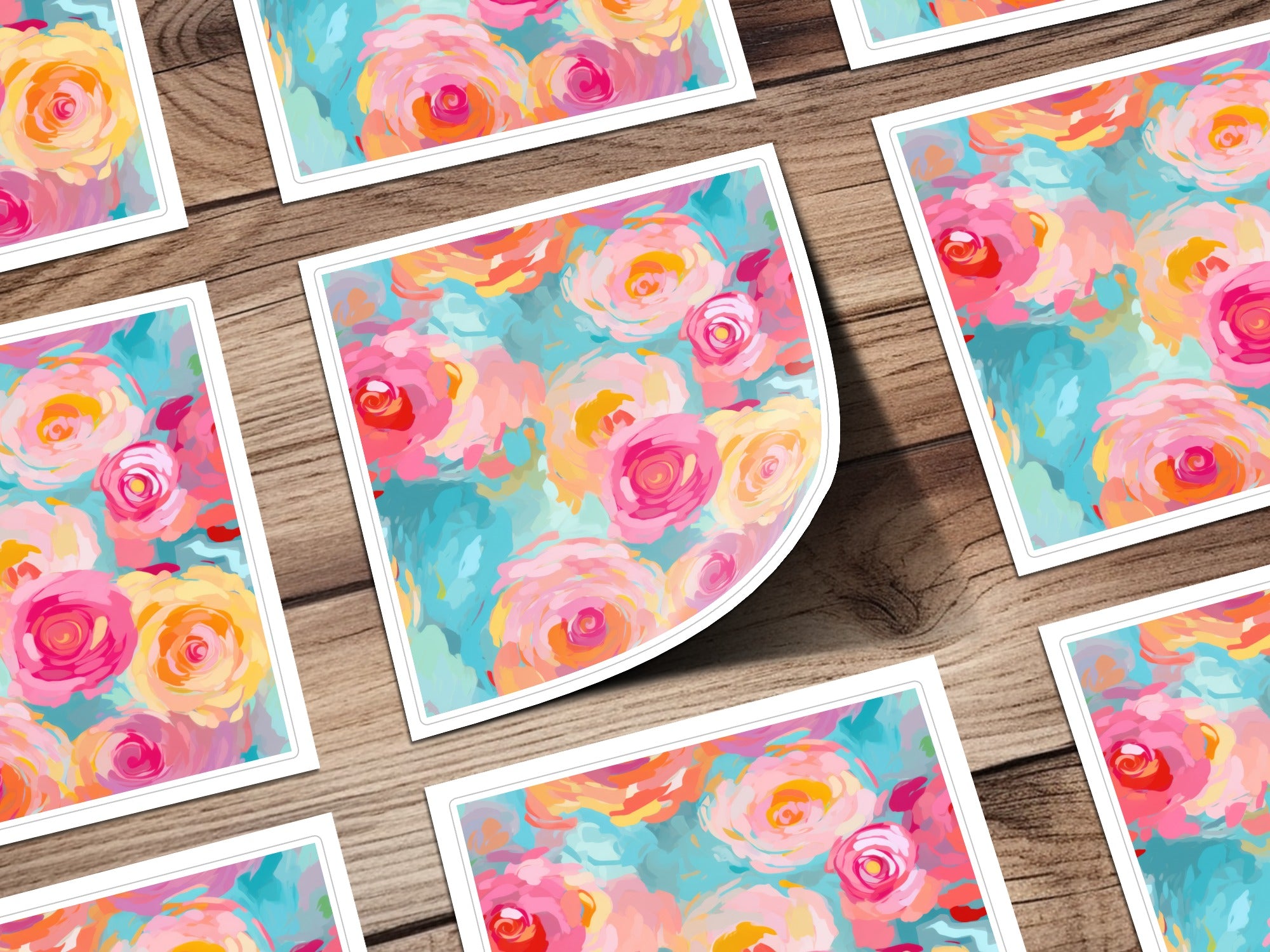 Seamless Impressionistic Floral Bright Pink and Light Blue