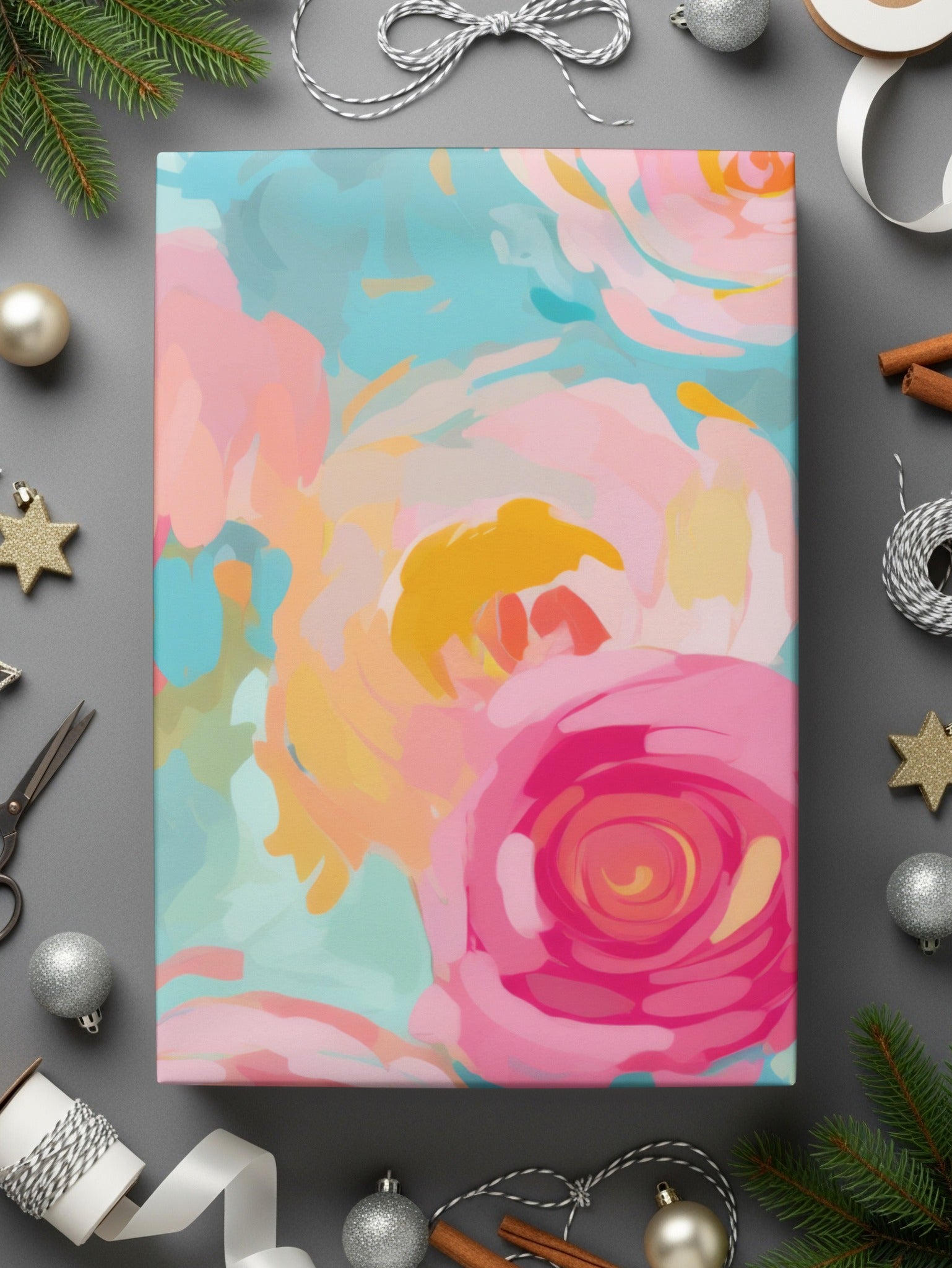 Seamless Impressionistic Floral Bright Pink and Light Blue