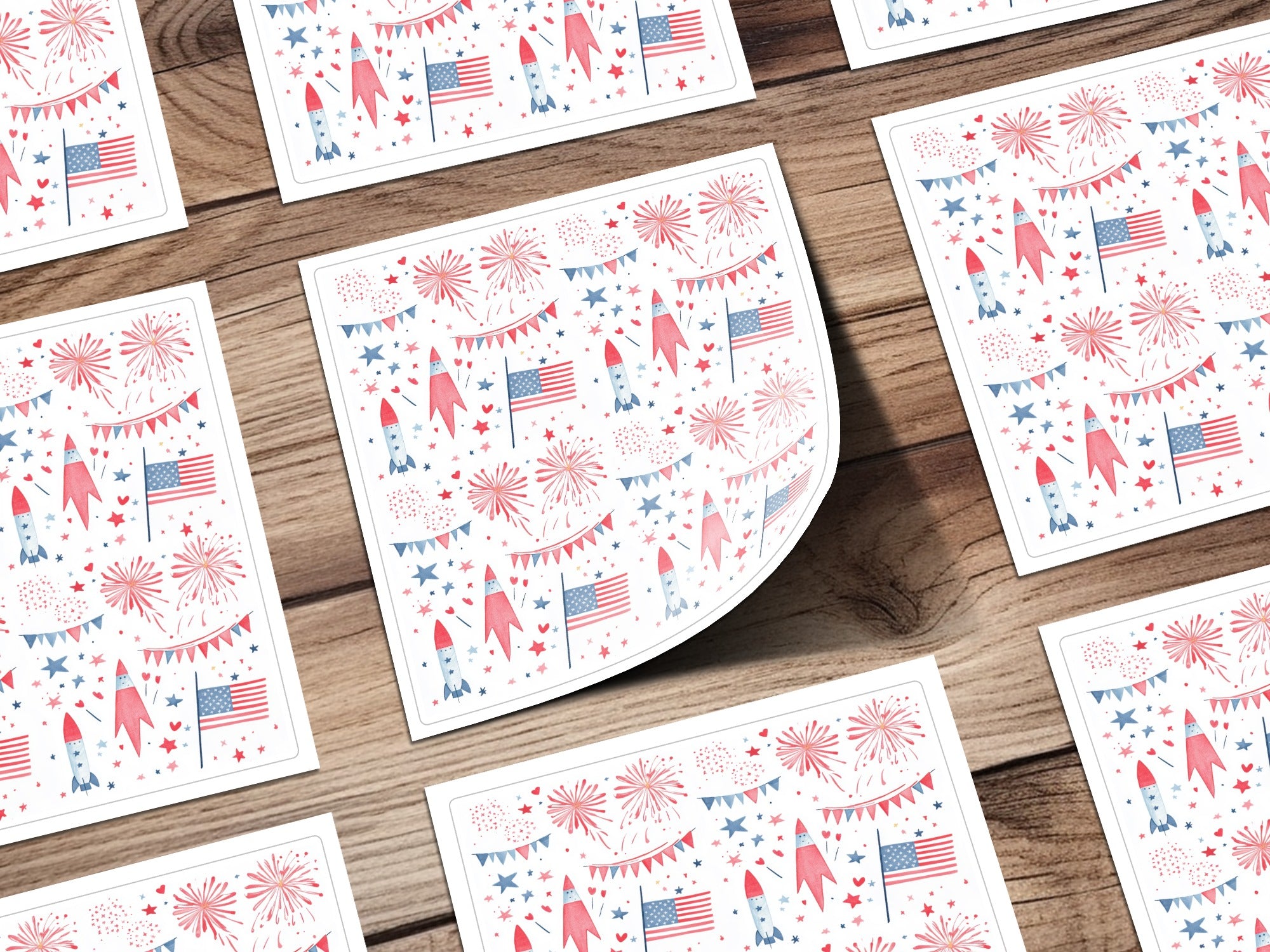 Seamless July 4th Pattern Digital, Red White Blue Patriotic Design, Fireworks, Rocket, Flag, Independence Day, Festive Repeat Pattern
