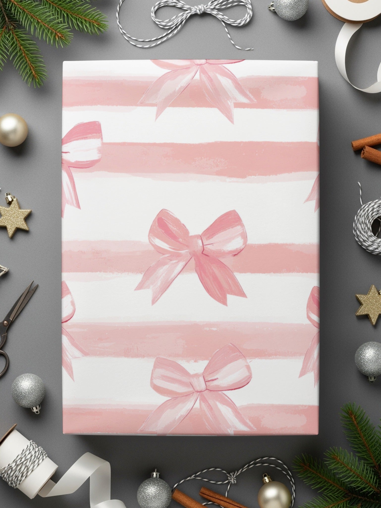 Seamless Light Pink Bows On Stripes Granny Core Digital