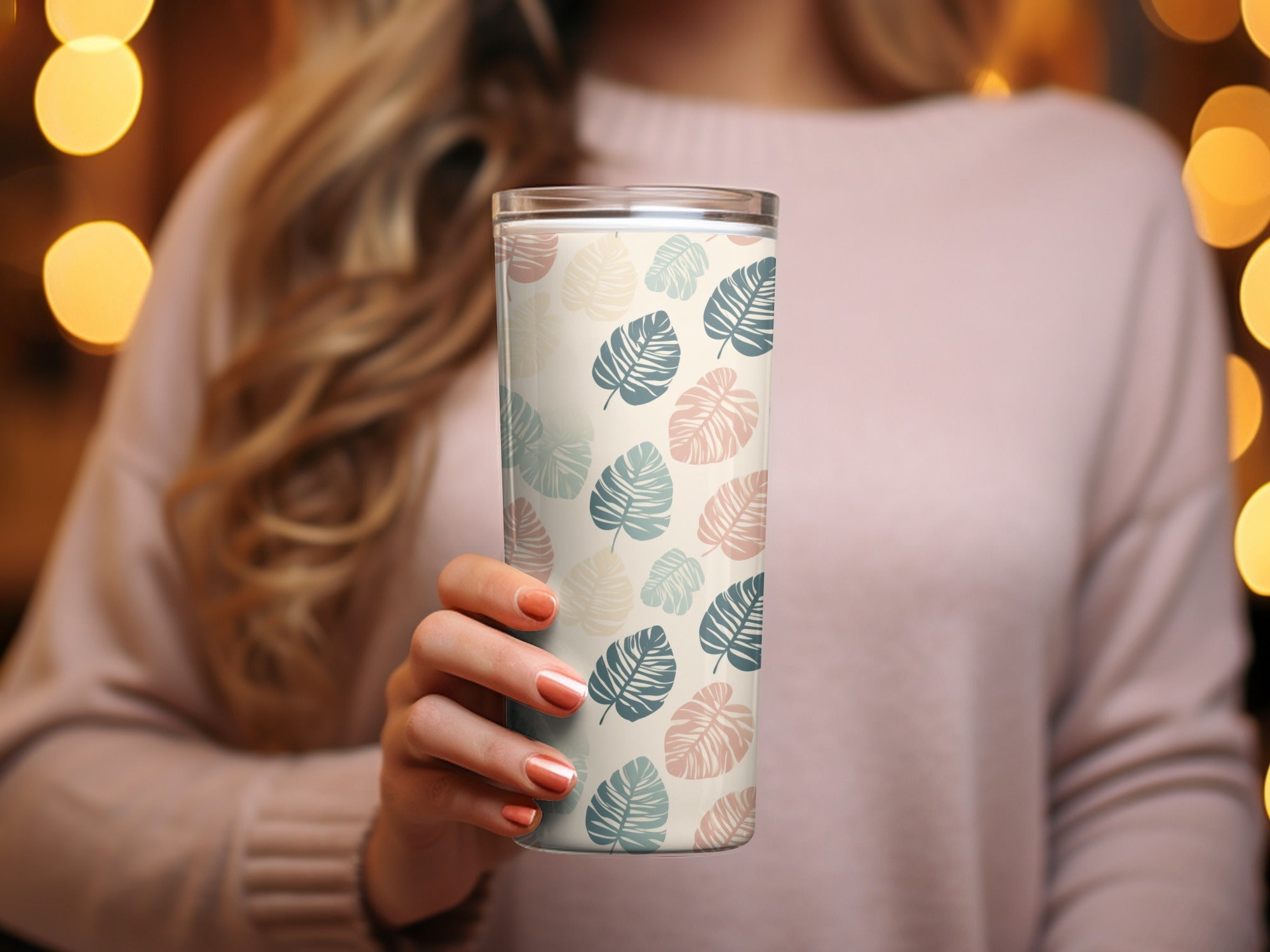 Seamless Modern Boho Background Blush Pastel Leaf Digital