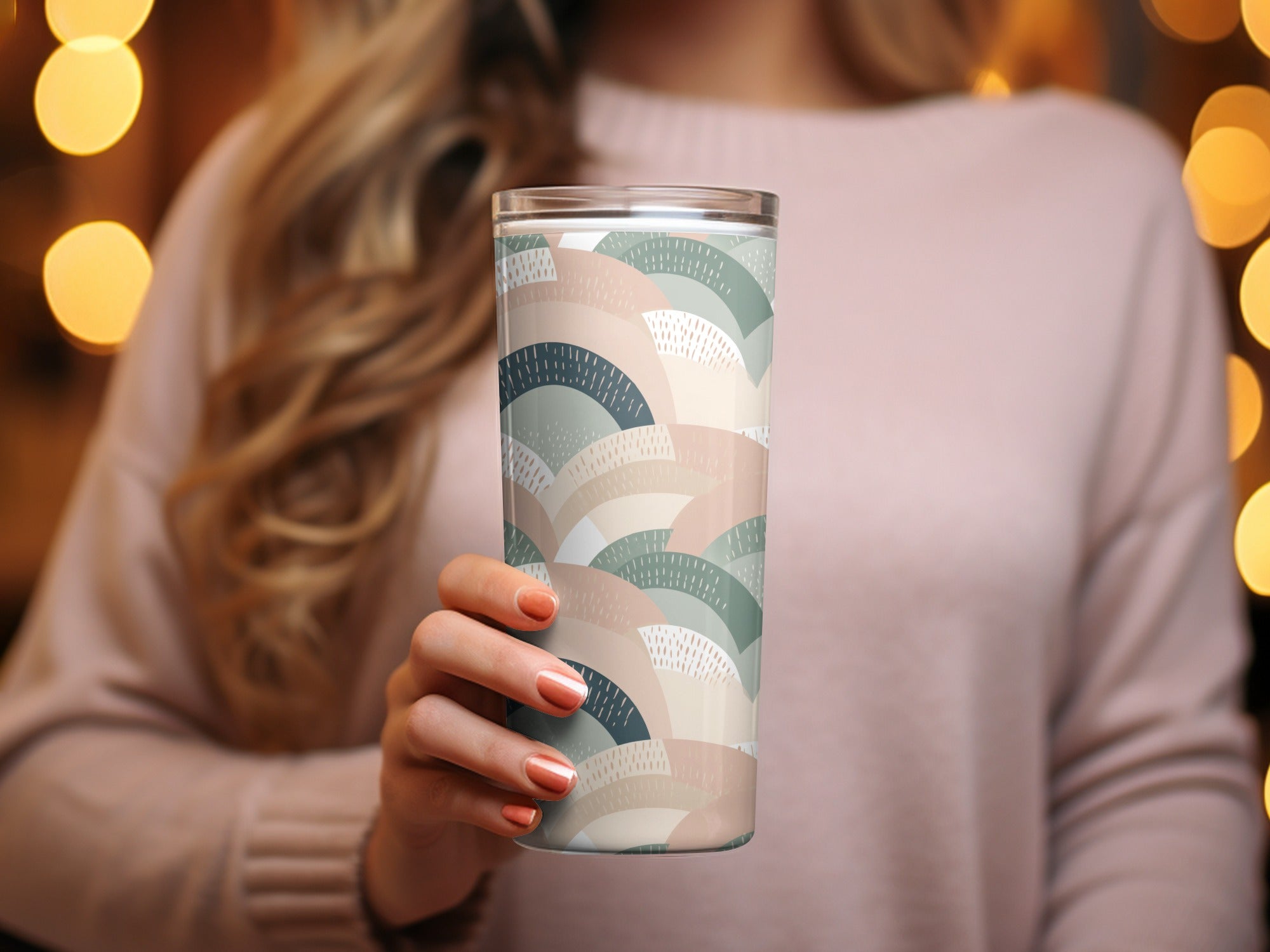 Seamless Modern Boho Background in Blush Sage Green Digital