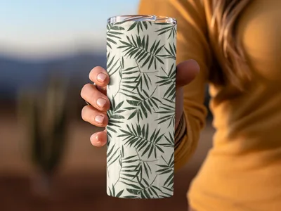 Seamless Modern Boho Background Sage Green Leaves Digital