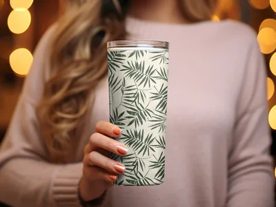 Seamless Modern Boho Background Sage Green Leaves Digital