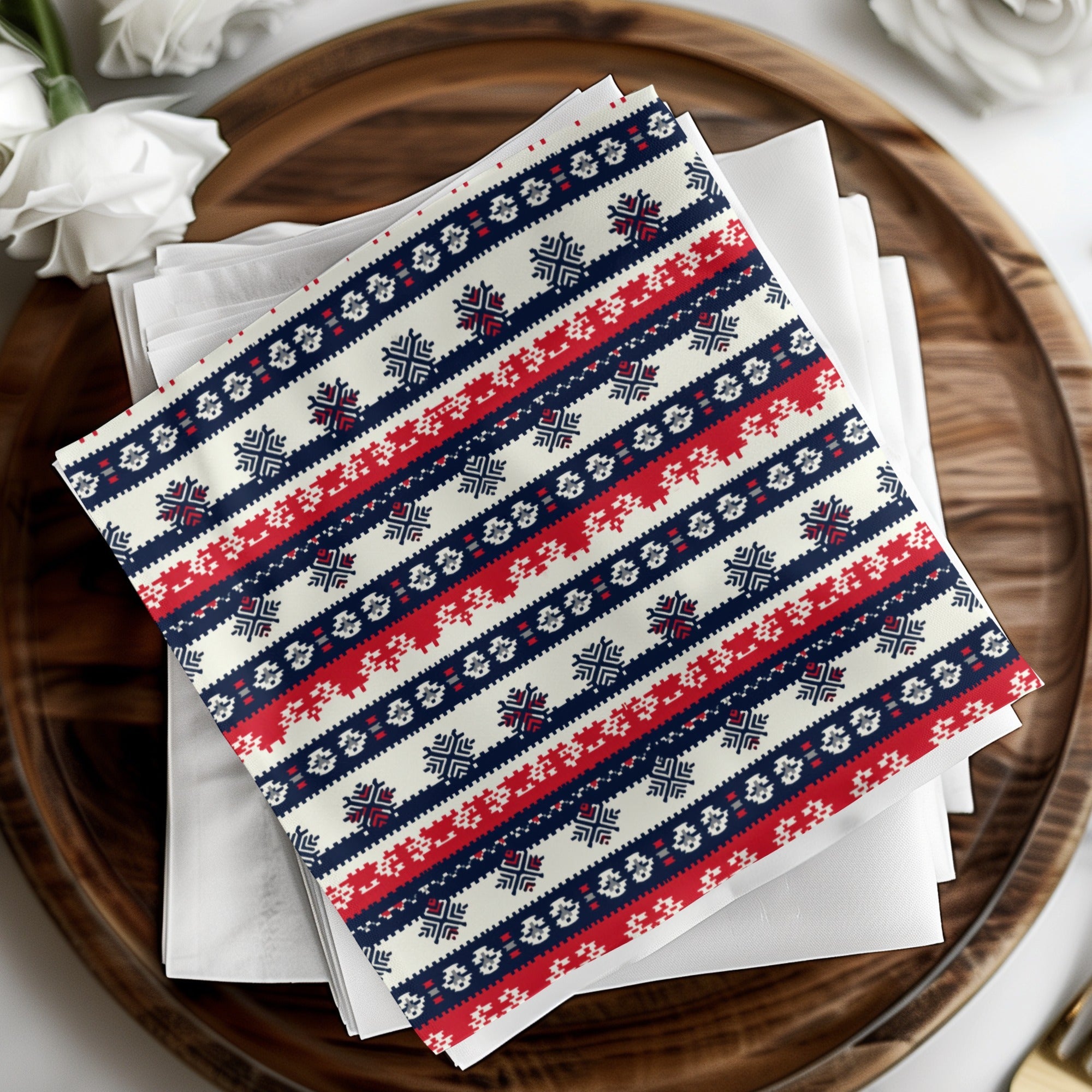 Seamless Nordic Pattern Digital Paper, Scandinavian Design Print, Red Blue Digital Pattern, Holiday Texture, Festive Digital Texture