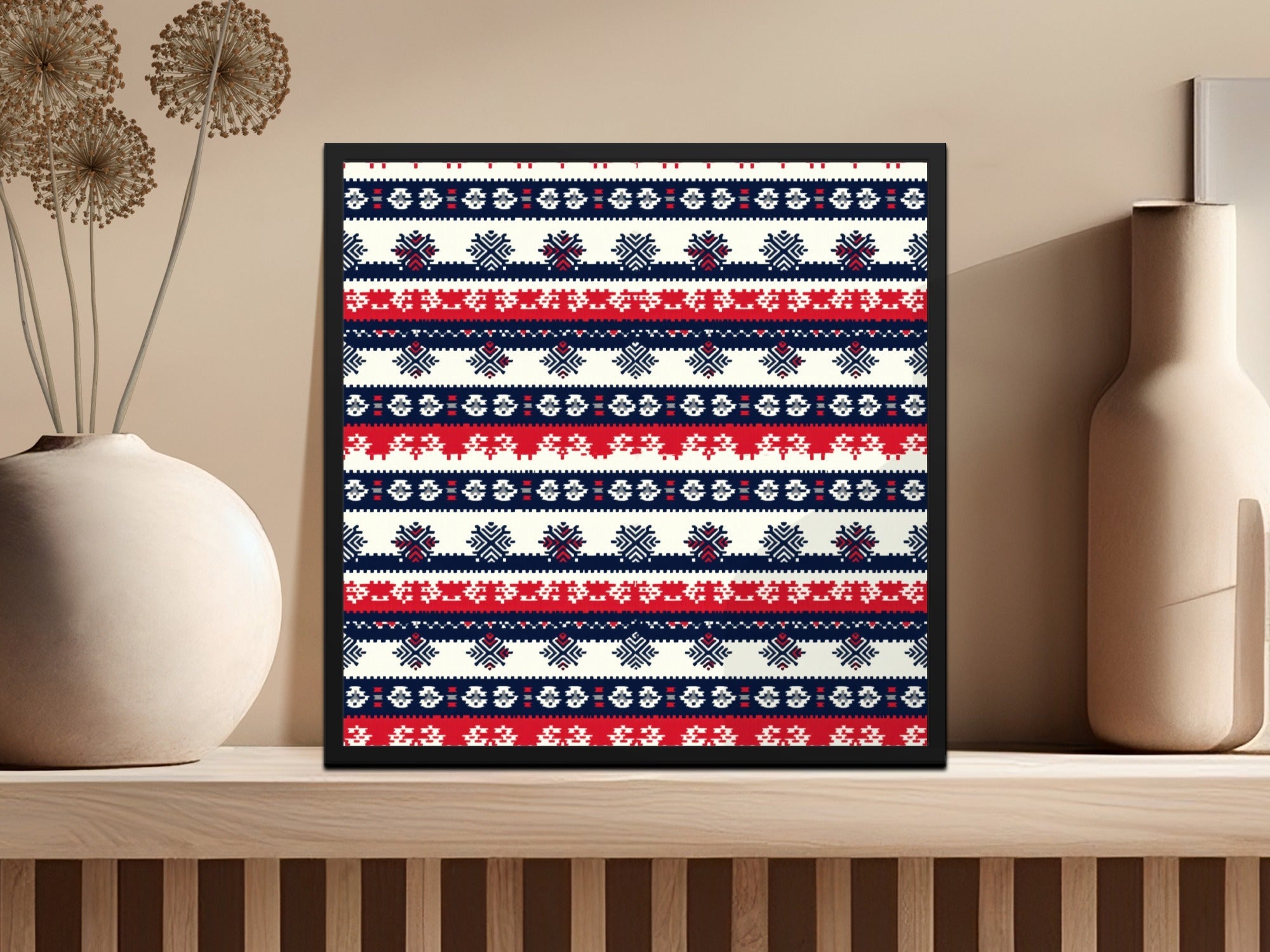 Seamless Nordic Pattern Digital Paper, Scandinavian Design Print, Red Blue Digital Pattern, Holiday Texture, Festive Digital Texture