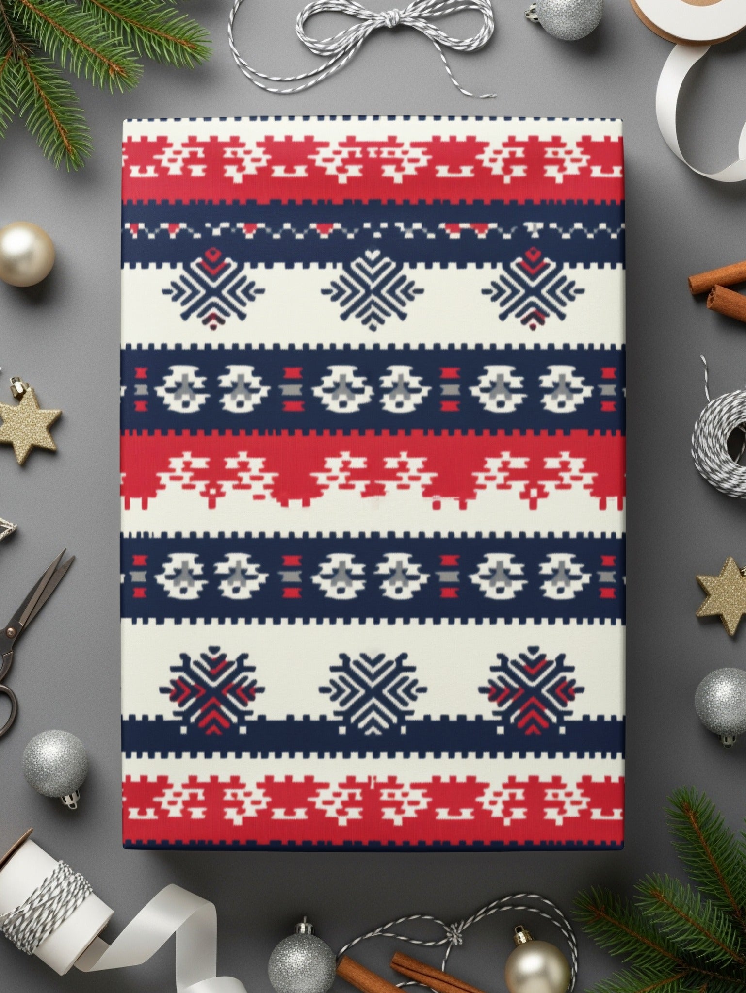 Seamless Nordic Pattern Digital Paper, Scandinavian Design Print, Red Blue Digital Pattern, Holiday Texture, Festive Digital Texture