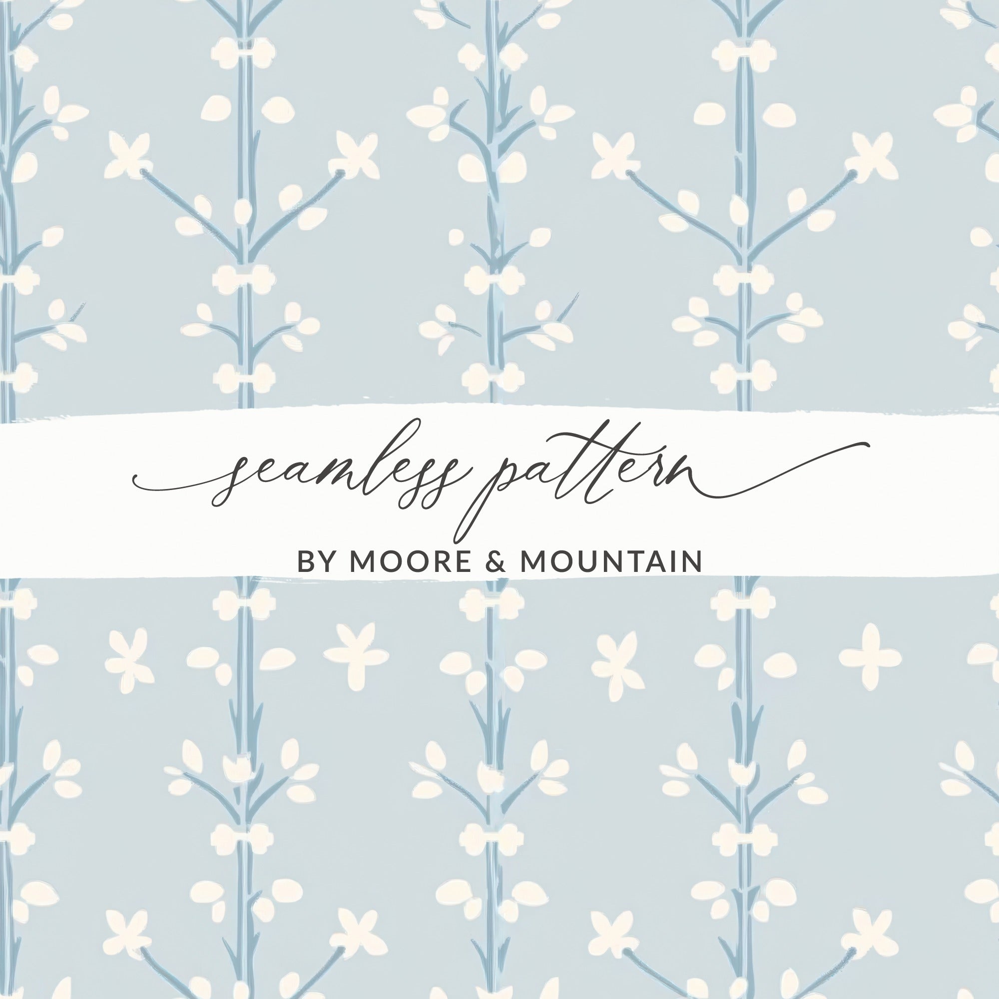 Seamless Patchwork Digital, Botanical Tree Design, Floral Print, Light Blue, Repeat Pattern, Fabric Design, Scrapbooking Paper, PNG, Digital